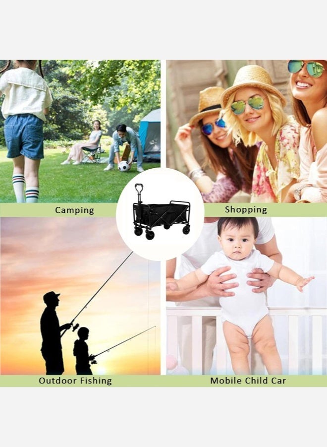 Eworld Heavy-Duty Foldable Shopping Cart – 100KG Capacity Utility Wagon with 360° Wheels, Adjustable Handle, Waterproof Fabric – Black - Image 4